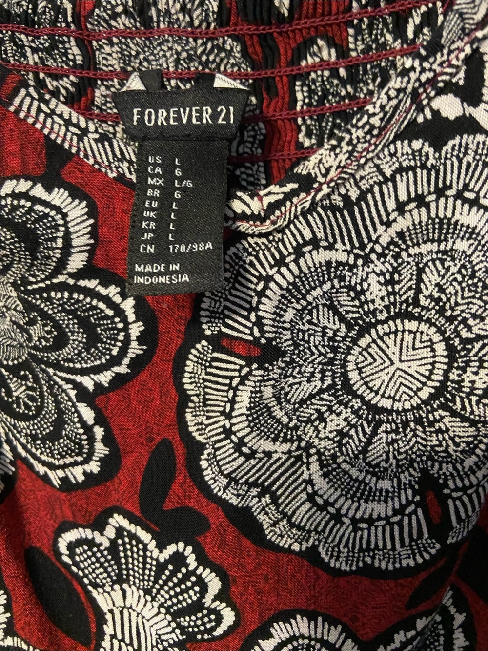 Red Floral Mini Sundress Smocked Back | Size L - Forever 21 - Picture 6 of 9